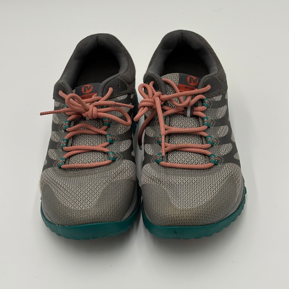 Merrell Womens Antora 2 Trail Running Shoes 9 Gray Teal Coral Hiking - Picture 1 of 6